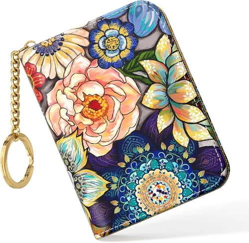 Vista 24 de Nipichsha Tarjetero para Tarjetas de Crédito, Tarjetero Pequeño de RFID para Mujeres, Tarjetero de Cuero Delgado, Modas Hoja de arte abstracto