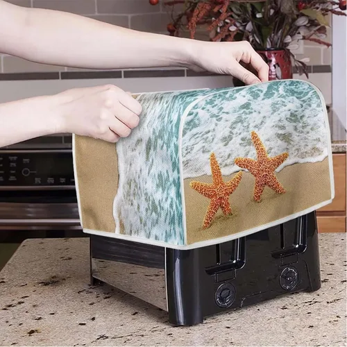 Vista 3 de Dolyues Beach Toaster Cover 2 Slice Universal Size Microwave Oven Dustproof Cover Women Gift Small Bread Cover with Portable Handle