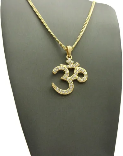 Vista 7 de Brillante joyeros Estados Unidos para hombre nueva india Yoga Om Iced Out colgante de 24" cuerda, cadena, caja cubano Hip Hop collar inspirado