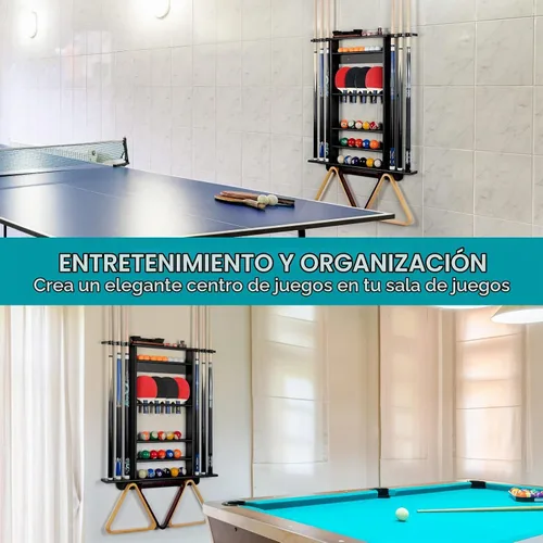 Vista 5 de XCSOURCE Soporte para Tacos de Piscina - Soporte 2-EN-1 para Tacos de Billar y Palas de Ping Pong, Montaje en Pared de Madera de Pino Macizo
