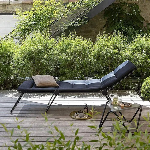 Vista 2 de Lafuma Siesta Sunbed Aircomfort (Acier Black) Tumbona acolchada para piscina con tubo de acero