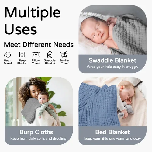 Vista 2 de Yoofoss - Paquete de 2 toallas de baño con capucha, 100% de muselina de algodón, para bebés y niños pequeños, suaves y absorbentes, esenciales