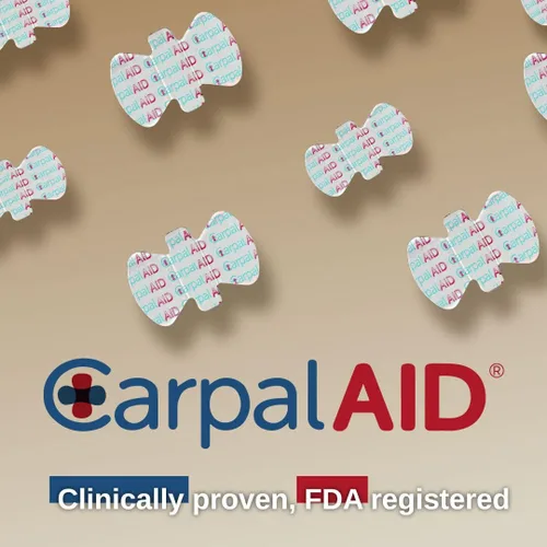 Vista 7 de CarpalAid Parche para alivio del túnel carpiano, tecnología revolucionaria patentada, adhesivo médico clínicamente probado que proporciona alivio