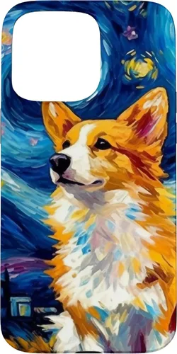 Vista 31 de Carcasa para iPhone 16 Welsh Corgi Dog Starry Night Van Gogh Welsh Corgi