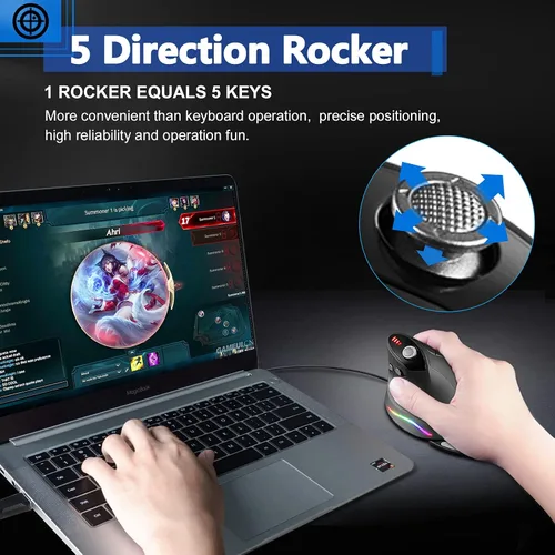 Vista 2 de Mouse para juegos con basculante 5 D, mouse ergonómico TRELC con 10000 DPI12 botones programablesreposamanos, ratones verticales RGB con cable