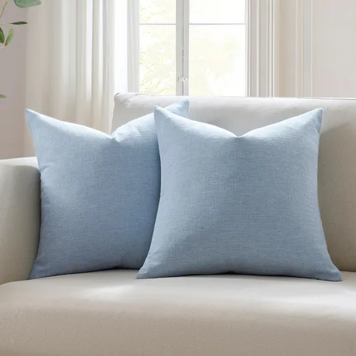Vista 12 de Meekio Juego de 2 fundas de almohada azules de 18 x 18 pulgadas, fundas de almohada decorativas de lino con estilo bohemio y campestre