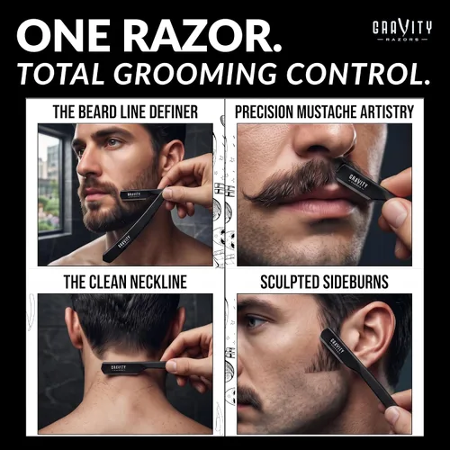 Vista 5 de Kit de afeitado manual GRAVITY RAZORS Profesional – Exposición Ultra, Incluye 10 Hojas Premium, 2mm Expuestas, Negro Mate Professional