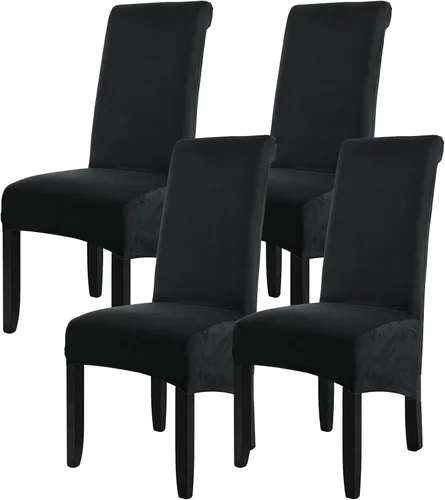 Vista 22 de ele ELEOPTION Fundas grandes de terciopelo y elastano para silla, fundas protectoras suaves y elásticas para silla, extraíbles y lavables para Negro