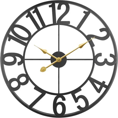 Vista 8 de Reloj de pared grande para exteriores, silencioso sin tictac, funciona con pilas, reloj de pared de metal moderno negro para patio, porche, área