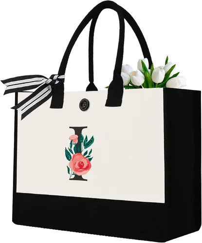 Vista 26 de Initial Canvas Tote Bag, Monogrammed Tote Bags Suitable for Mother's Day Wedding Beach