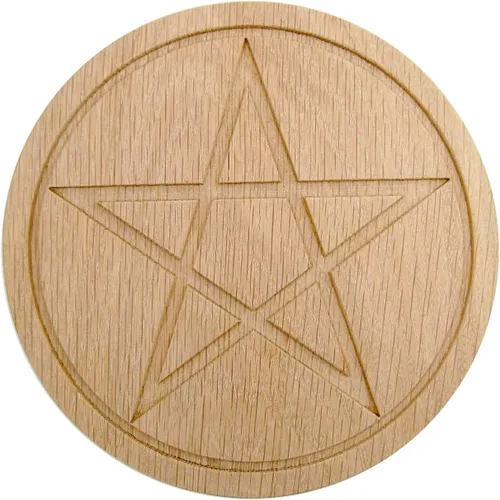 Vista 4 de Moonlight Mysteries Placa de pentagrama de altar de patente de pentáculo Wiccan de madera maciza Unfinshed Ceniza