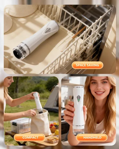Vista 8 de Sellador al vacío de mano para alimentos con tanque de agua visible, potente máquina selladora al vacío compacta con 30 bolsas de vacío
