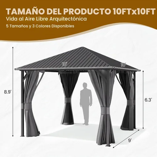 Vista 2 de UDPATIO Gazebo de techo rígido de 10 x 10 pies, para exteriores, resistente Gris