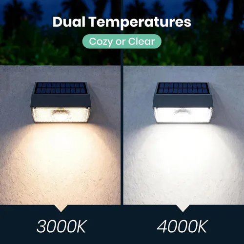 Vista 2 de Luz solar para valla de exterior, 4000K 3000K, luces de pared solares con sensor de movimiento, 1000 lm, luces solares pequeñas para valla
