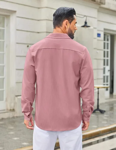 Vista 37 de COOFANDY Camisa de vestir casual de mezclilla con botones y manga larga para hombre
