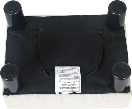 Vista 7 de Adeco Reposapiés otomano tapizado de lino de 15.4 pulgadas, pequeño taburete acolchado y asiento decorativo con patas de aspecto de madera, taburete