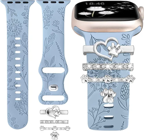 Vista 10 de Minyee Compatible con Apple Watch Banda con Encantos para Mujeres 41mm 40mm 38mm 42mm 44mm 45mm 49mm Anillos Decorativos en Forma de Flor