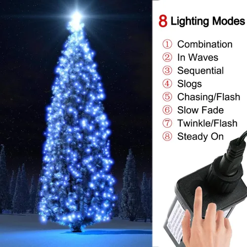 Vista 4 de Cadena de luces de Navidad para interiores – 220 LED de 82 ft, 8 modos de memoria, enchufe de extremo a extremo, impermeable decorativo para Azul
