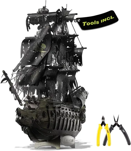 Vista 11 de Piececool - Rompecabezas de metal 3D para adultos, kits de construcción de modelos de barco pirata de La Reina Ana la Venganza, kit de construcción