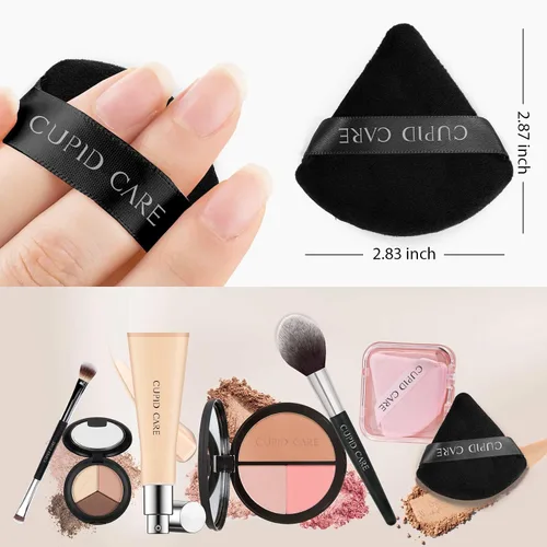 Vista 2 de 6 Piezas Borlas de Polvo Triangulares con 2 Estuches de Viaje, Borlas de Polvo Fijador para Polvo Facial y Base de Maquillaje, Borla de Maquillaje
