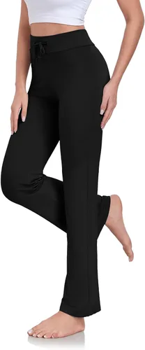 Vista 3 de ADANIKI Pantalones largos de modal y cómodos con cordón para mujer, pierna recta, para yoga, correr, deportes