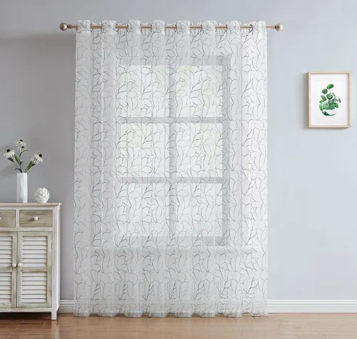Vista 12 de Warm Home Designs Par de 2 cortinas de longitud corta de 54 pulgadas de ancho x 63 pulgadas de largo, cortinas transparentes bordadas con bordado
