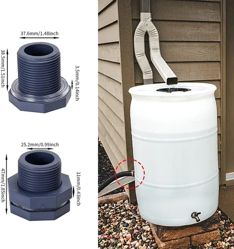 Vista 6 de 10 conectores de mamparo de PVC de 3/4 pulgadas, conector de agua de doble rosca, adaptador de mamparo con enchufes para barriles de lluvia