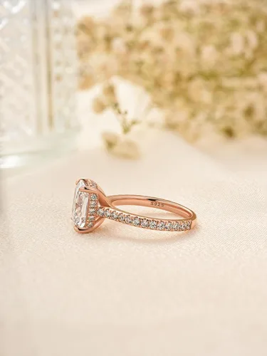 Vista 43 de Anillo de compromiso de corte cojín de 4 quilates para mujer, piedra blanca/amarilla grado 5A, circonita cúbica S925, plata, amarillo/blanco/oro rosa