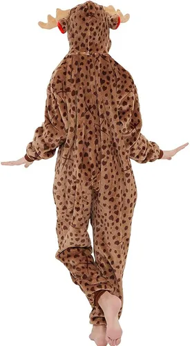 Vista 6 de ANBOTA mameluco de ciervo para niños, disfraz de Halloween, para niños y niñas, fiestas de renos, cosplay, de polar, pijama de una pieza con cierre