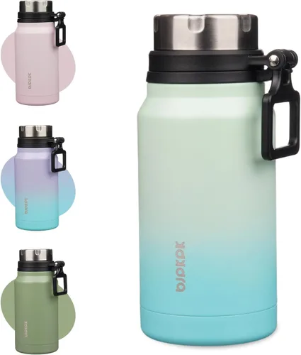 Vista 38 de BJPKPK Botella de agua aislada de 24 onzas con asa, sin BPA, botella térmica de viaje de acero inoxidable reutilizable, botella de agua grande, Negro