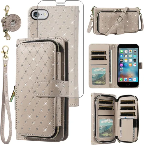 Vista 144 de Funda para teléfono iPhone 6 6S con cremallera y protector de pantalla con protector de pantalla, correa de cordón cruzado, ranura para iPhone 6 Six
