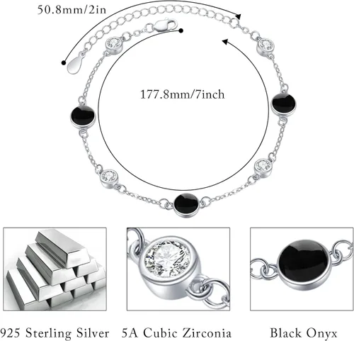 Vista 4 de Pulseras de plata de ley 925 con diseño floral de vidlotoluna de estrellaónixturquesapiedra lunarmalaquita, regalo de joyería floral para mujeres