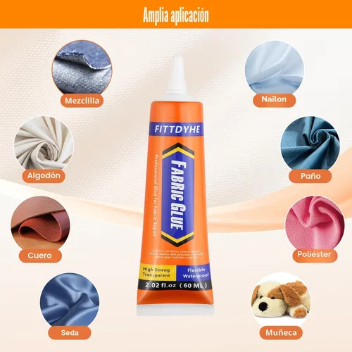 Vista 2 de FITTDYHE Pegamento para Tela Permanente, 60 ML Pegamento Transparente Lavable para Ropa, Súper Adhesivo para Tela para Strass, Parches, Ropa, Denim