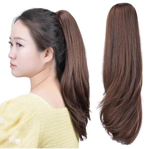 Vista 15 de Cola de caballo con clip, color castaño rojizo, ondulado de 10 pulgadas, extensión de cola de caballo de 3.3 onzas, extensiones de cabello sintético