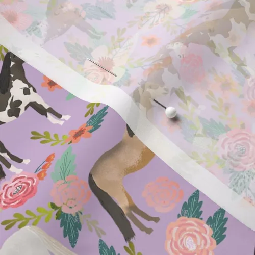 Vista 5 de Spoonflower Tela – Caballo Multi Floral Caballos Púrpura Granja Animal Cowboy Pet Retrato Impreso en Tela Gasa Cuarto Grasa – Coser Moda Vestidos