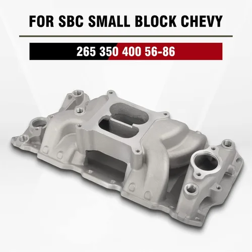 Vista 4 de Colector de admisión de doble plano satinado Compatible con SBC de bloque pequeño Chevy 265 350 400 de 1956-1986