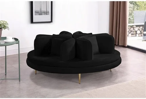 Vista 2 de Pemberly Row Sofá Roundabout negro contemporáneo de terciopelo con patas de hierro en negro