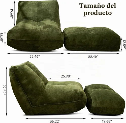 Vista 2 de Puf Cvortll con Otomana, Cómodo Sofá de Puf con Espuma Viscoelástica, Sofá de Puf Perezoso con Reposapiés, Sofá de Puf junto a la Chimenea para Sala