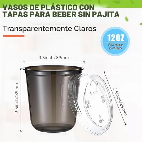 Vista 3 de Ziliny 50 juegos de tazas de café de plástico transparente con tapas para beber, tazas desechables de plástico PET transparente para café helado