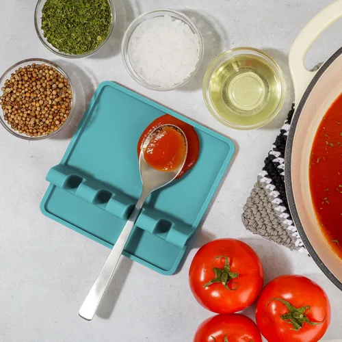 Vista 6 de Zulay Kitchen - Reposa utensilios de silicona con bandeja antigoteo para múltiples utensilios de cocina, reposacucharas sin BPA y resistente al
