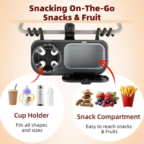 Vista 2 de Bandeja universal para refrigerios para cochecito, compatible con Nuna Uppababy Mockingbird, bandeja de aperitivos para cochecito con soporte