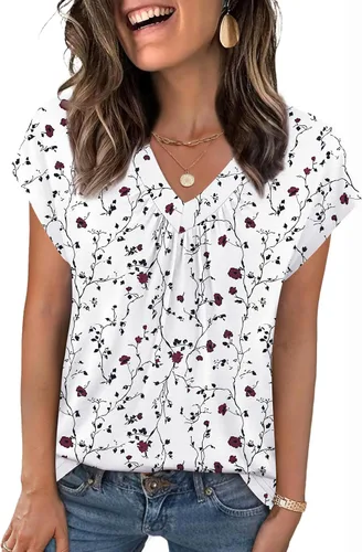 Vista 27 de Zeagoo Camisetas de manga corta con cuello en V para mujer, ropa de negocios, ropa de trabajo, ropa de moda