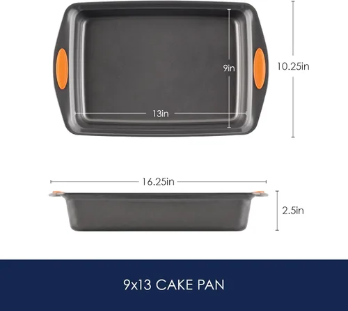 Vista 3 de Rachael Ray Yum-o! - Molde rectangular antiadherente para horno Lovin', 9 x 13 pulgadas, gris con asas naranjas