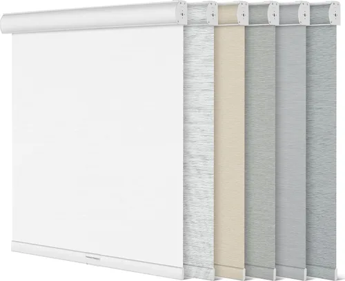 Vista 6 de Persianas enrollables opacas para ventanas, persianas enrollables sin cordones con cenefa de cassette, persianas de ventana de jacquard a rayas