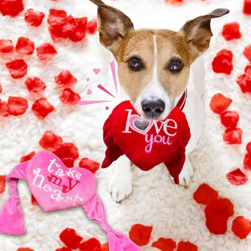 Vista 3 de Valenine's Day - Paquete de 2 juguetes para perros con forma de corazón, regalos para el día de San Valentín para perros pequeños y medianos