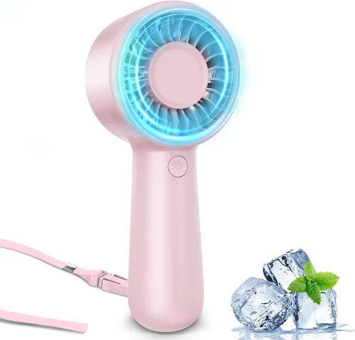Vista 10 de Ventilador de mano portátil, pequeño ventilador de mano turbo personal, potente, refrescante, cordón, recargable por USB, 5 velocidades, maquillaje