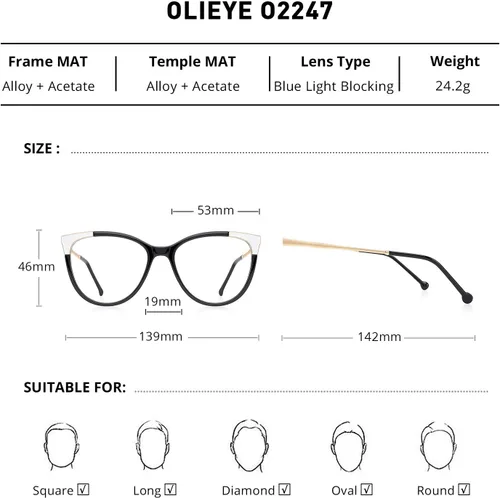 Vista 2 de Cateye - Lentes de bloqueo de luz azul para mujer, antifatiga ocular, lentes transparentes anti UV