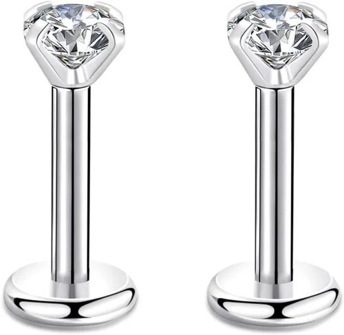 Vista 38 de CANDYFANCY Pendientes de 16 g, 2/3/4 mm, con circonia cúbica, triple hélice delantera, para cartílago de la oreja, Tragus, piercing de labio 16