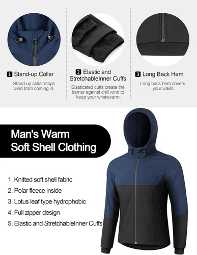 Vista 5 de KUTOOK Chaqueta Softshell con capucha para hombre, senderismo, esquí, nieve, cortavientos, resistente al viento, térmica, reflectante