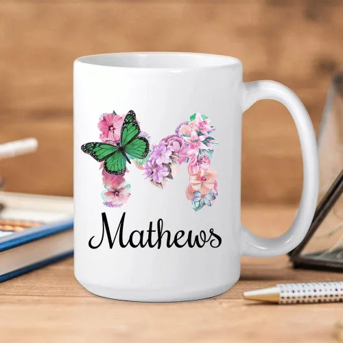 Vista 3 de Taza personalizada con nombre y alfabeto floral, taza personalizada con nombre e inicial, taza con nombre, regalo para mamá, hermana, niñas, tazas